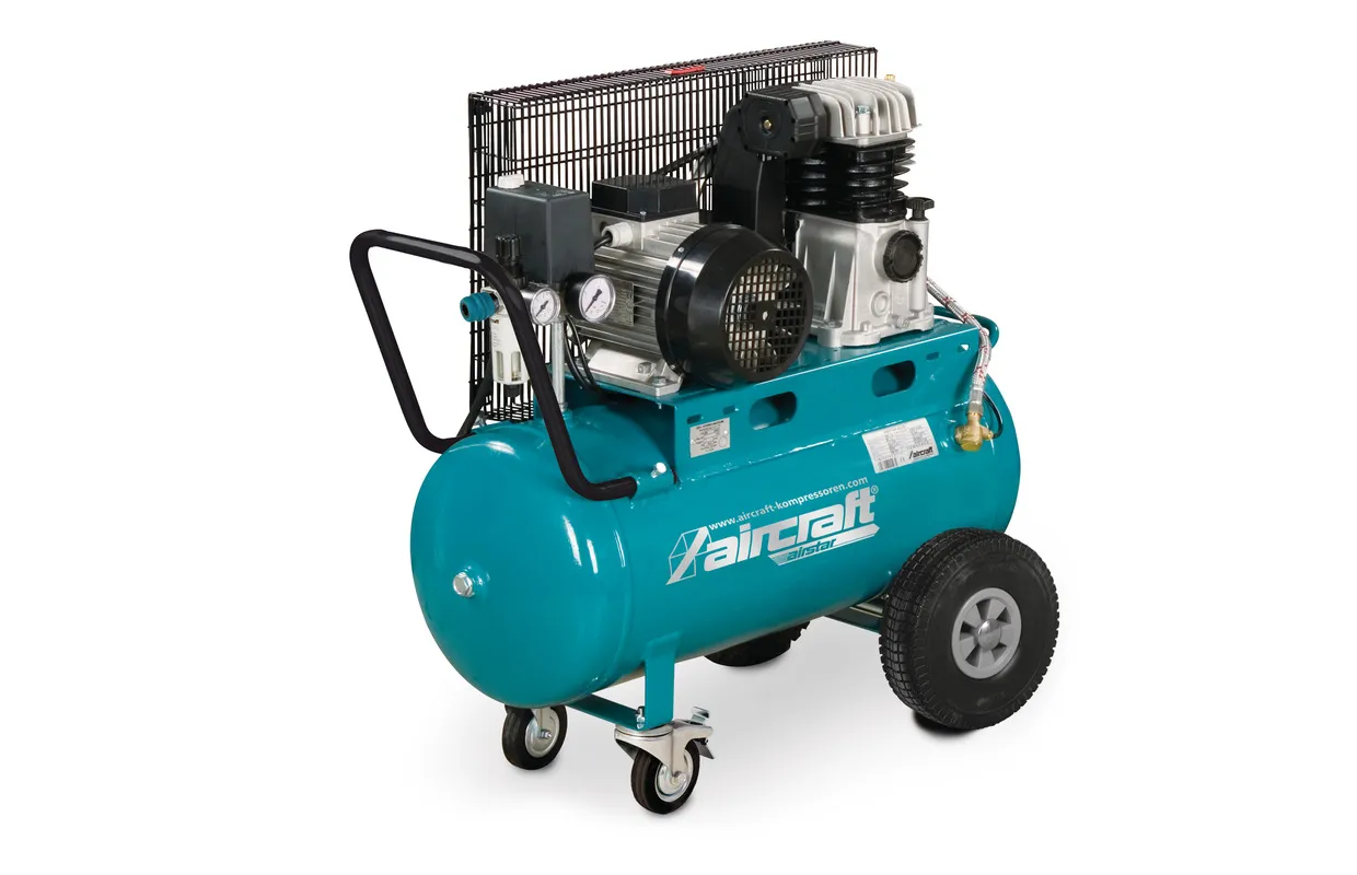 Mobiele compressor riemaandrijving met olie ketel 50 L 2,2 kW / 3 Pk 10 Bar 390 l/min 400V Aircraft