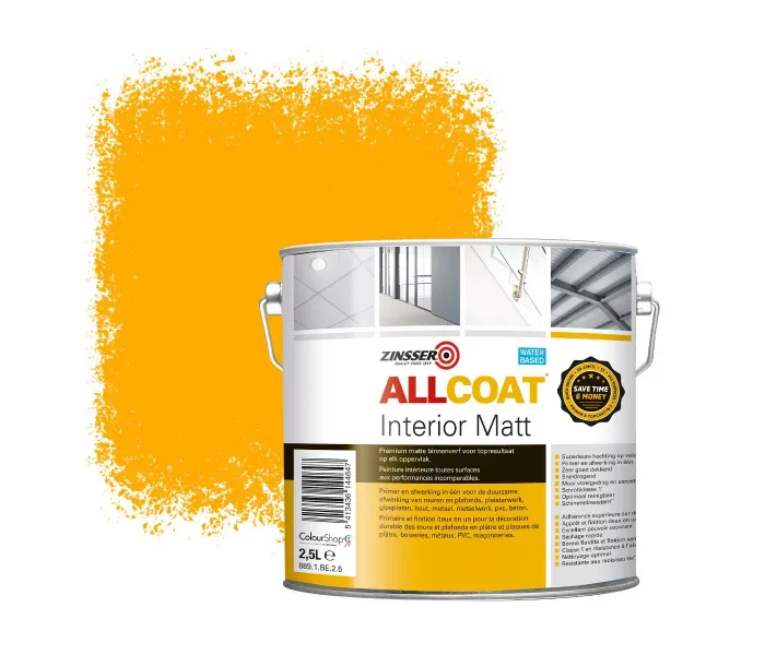 ZINSSER ALLCOAT INTERIOR MUURVERF RAL 1028 MELOENGEEL  2,5 LITER