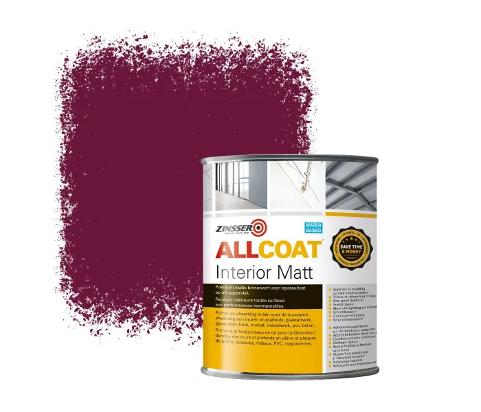ZINSSER ALLCOAT INTERIOR MUURVERF RAL 4004 WIJNHEIDEROOD  1 LITER