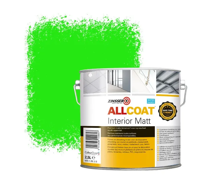 ZINSSER ALLCOAT INTERIOR MUURVERF RAL 6037 ZUIVERGROEN  2,5 LITER