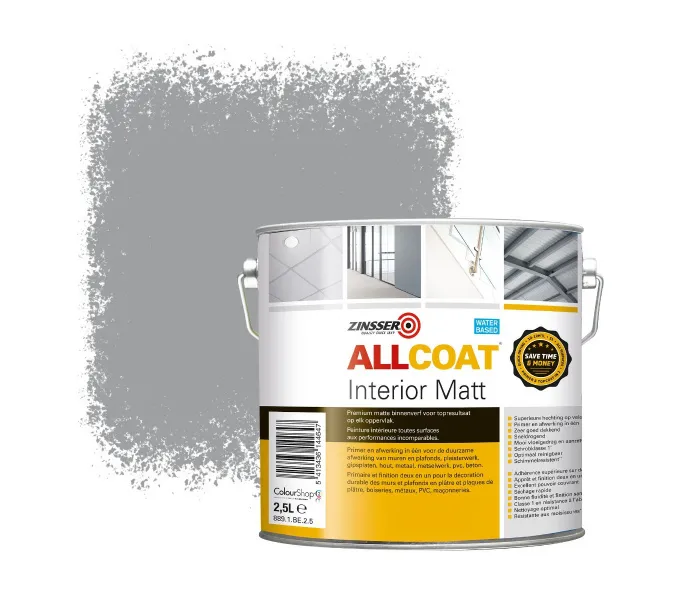 ZINSSER ALLCOAT INTERIOR MUURVERF RAL 7004 SIGNAALGRJIS  2,5 LITER