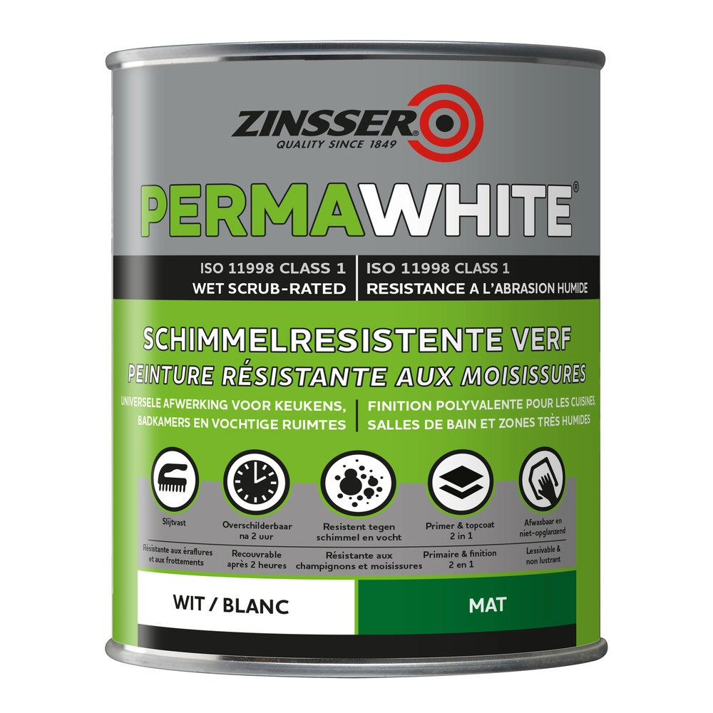 ZINSSER MUURVERF PERMAWHITE MAT WIT 1L
